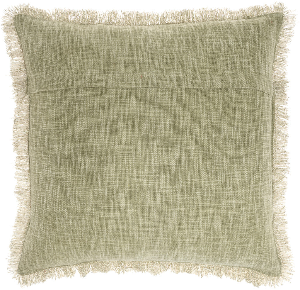 22" Sage Cotton Throw Pillow With Fringe FurniFindUSA