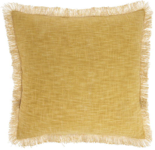 22" Yellow Cotton Throw Pillow With Fringe FurniFindUSA