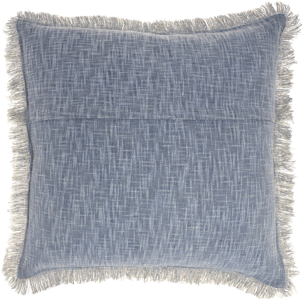 22" Blue Cotton Throw Pillow With Fringe FurniFindUSA