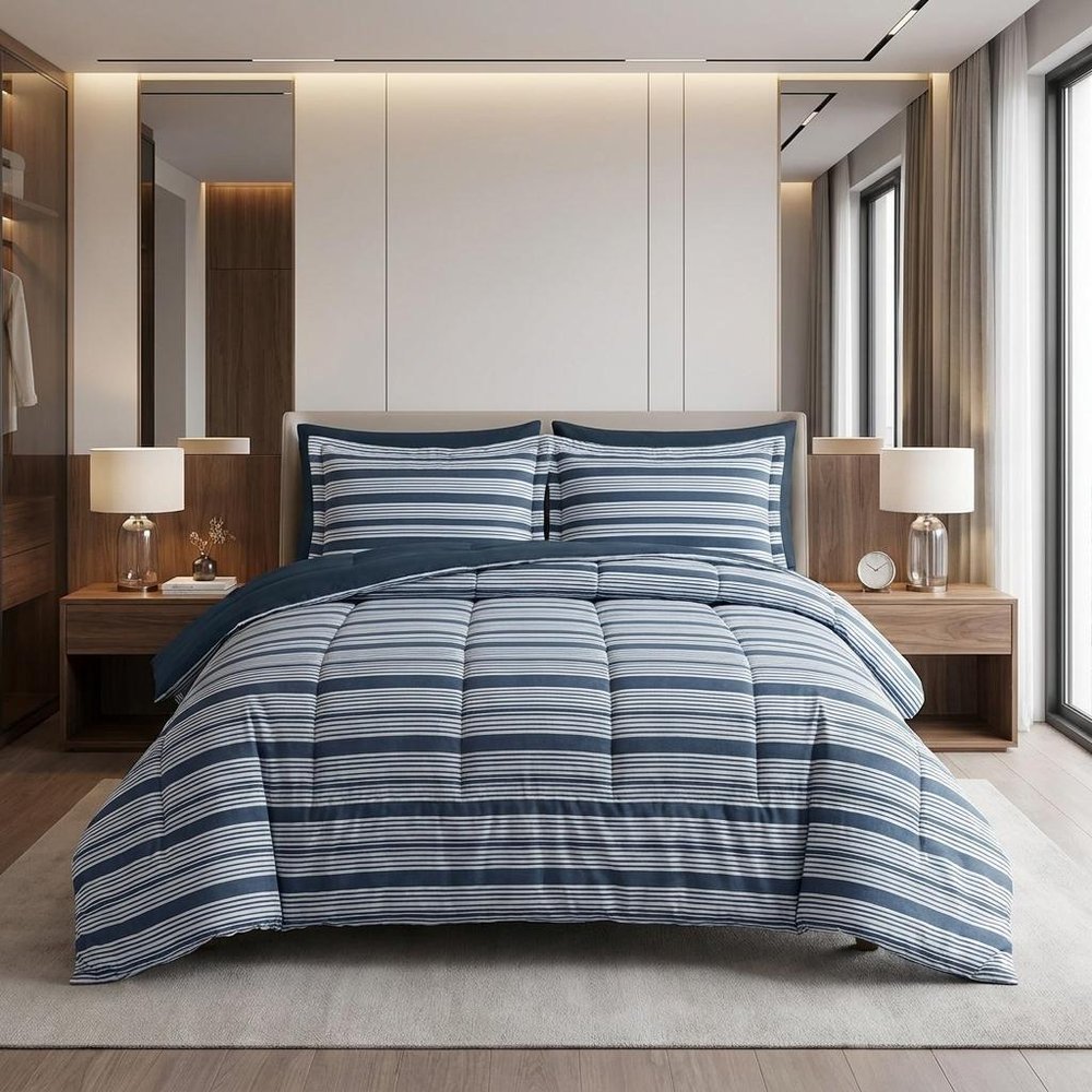 Navy Blue King Cotton Washable Duvet Cover Set HomeRoots