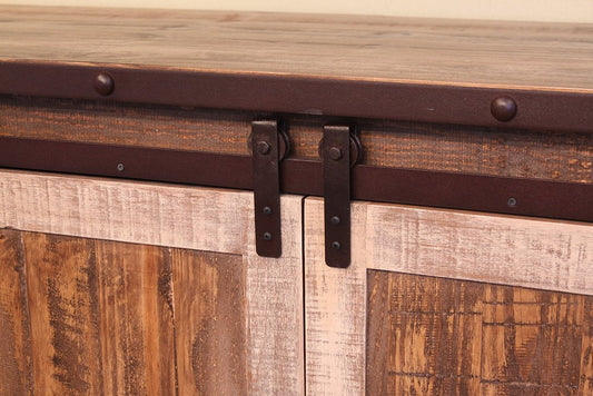 70" Brown Solid Wood Cabinet Enclosed Storage Distressed TV Stand HomeRoots