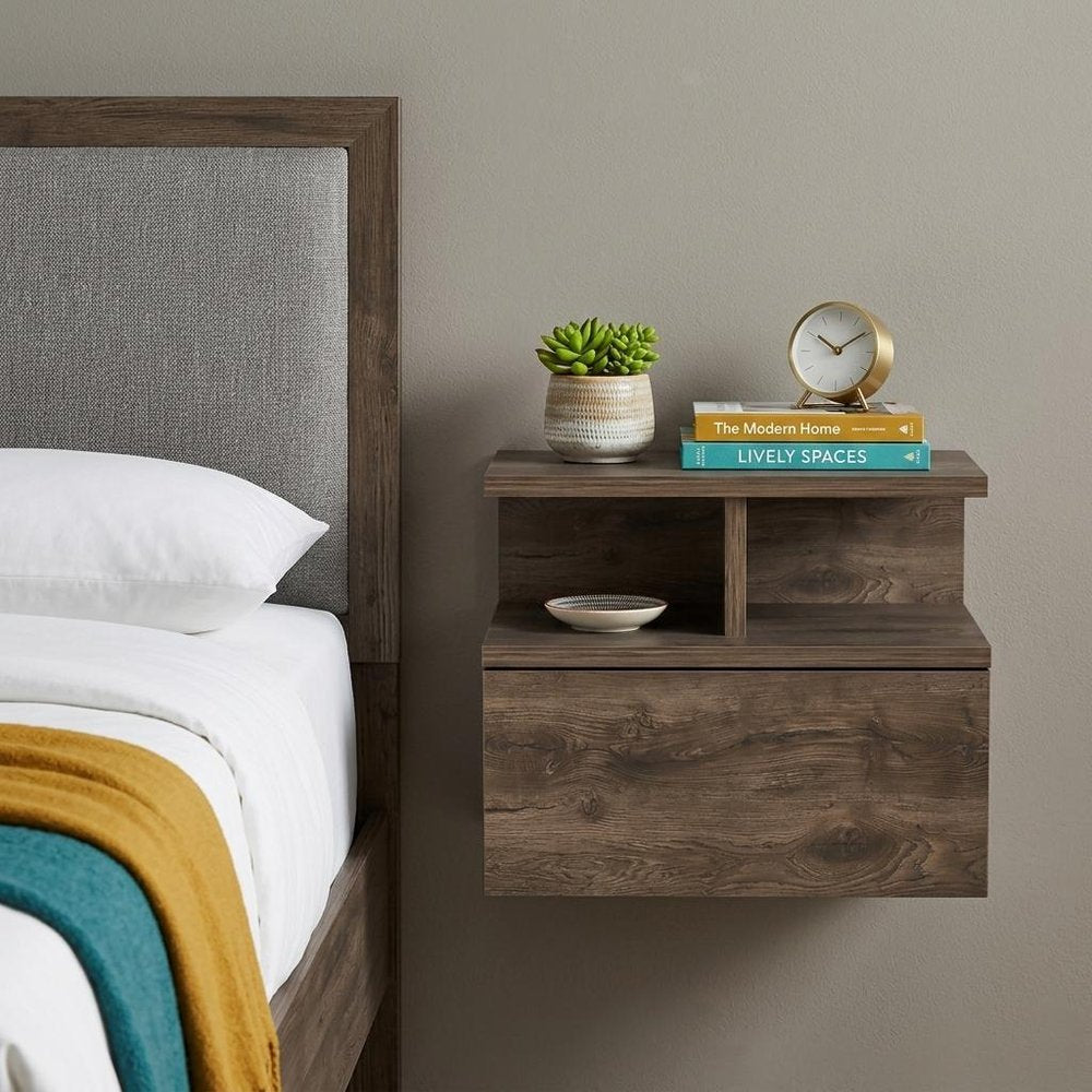 14" Brown Wood One Drawer Floating Nightstand HomeRoots
