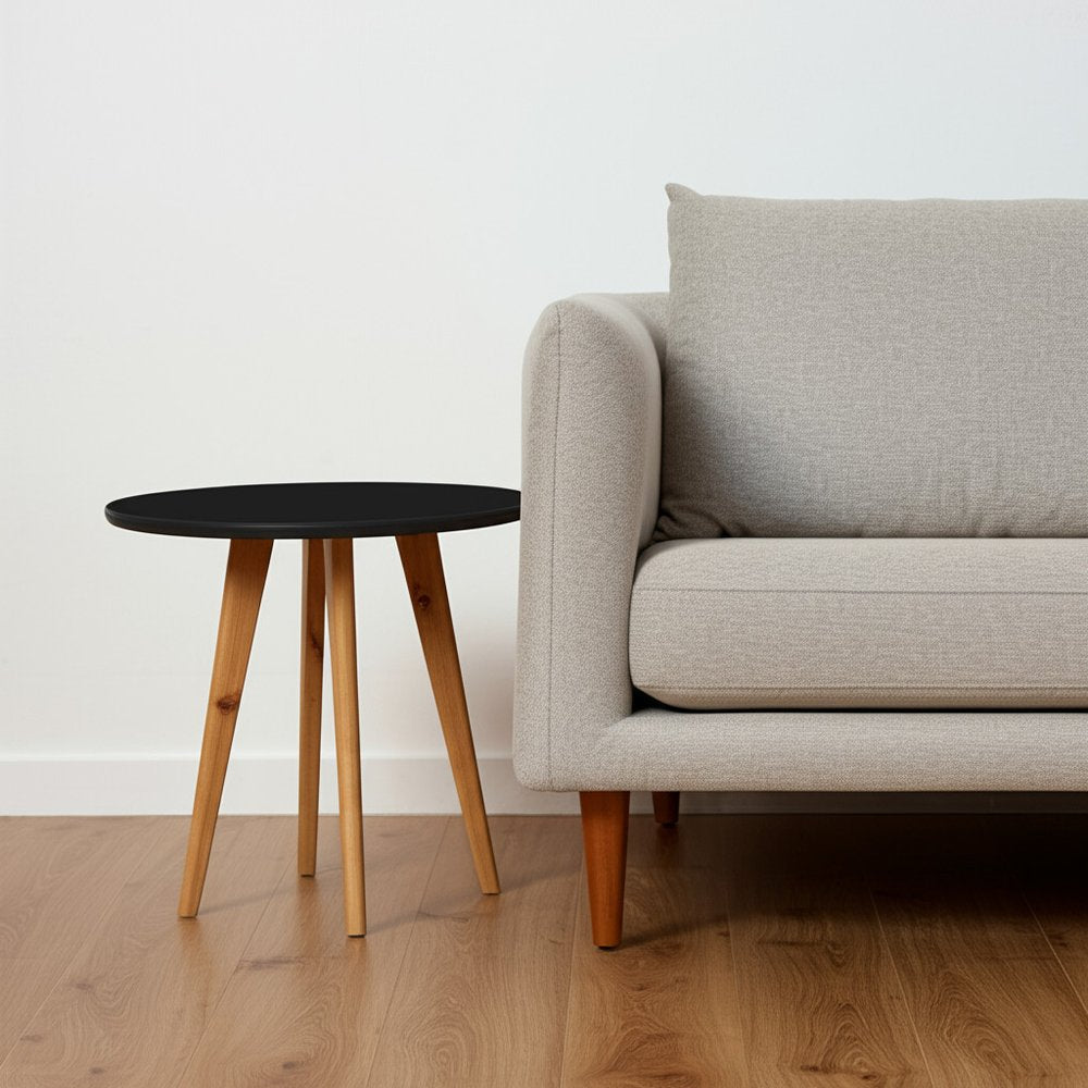 Set Of Two 20" Wood Brown And Black Round Nested Tables HomeRoots
