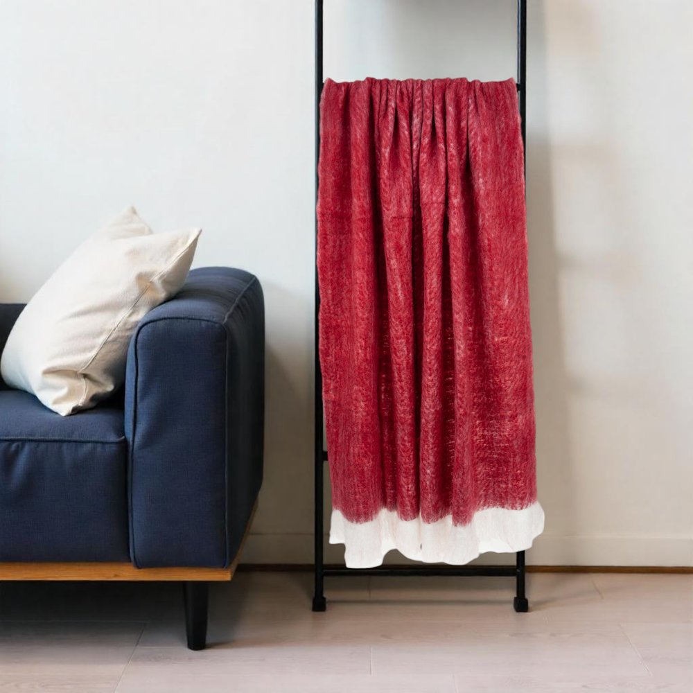 52" X 67" Red and White Woven Wool Blend Throw Blanket HomeRoots