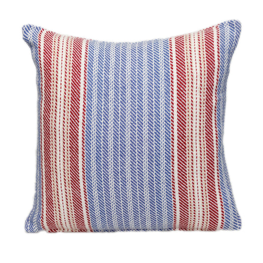 16" Blue and Red Striped Cotton Throw Pillow FurniFindUSA