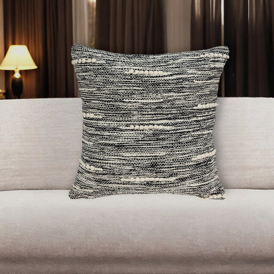 18" Beige and Black Striped Cotton Throw Pillow FurniFindUSA