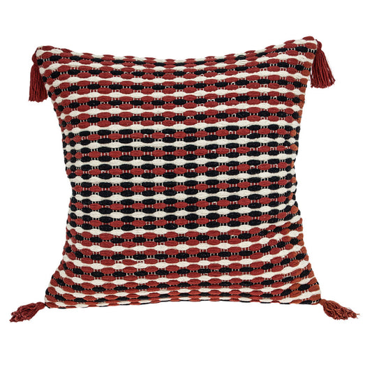 20" Red and Black Striped Cotton Throw Pillow With Tassels FurniFindUSA