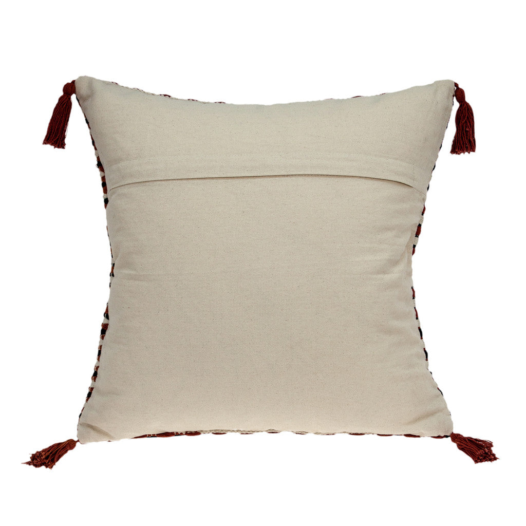 20" Red and Black Striped Cotton Throw Pillow With Tassels FurniFindUSA