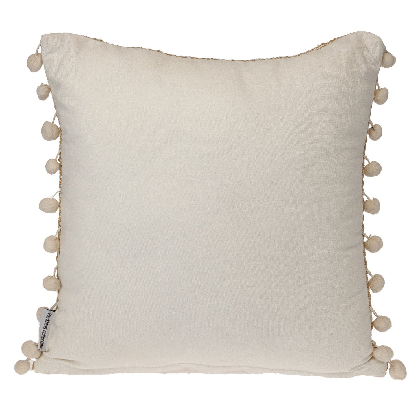 18" Beige and White Weave Cotton Throw Pillow With Pom Poms FurniFindUSA