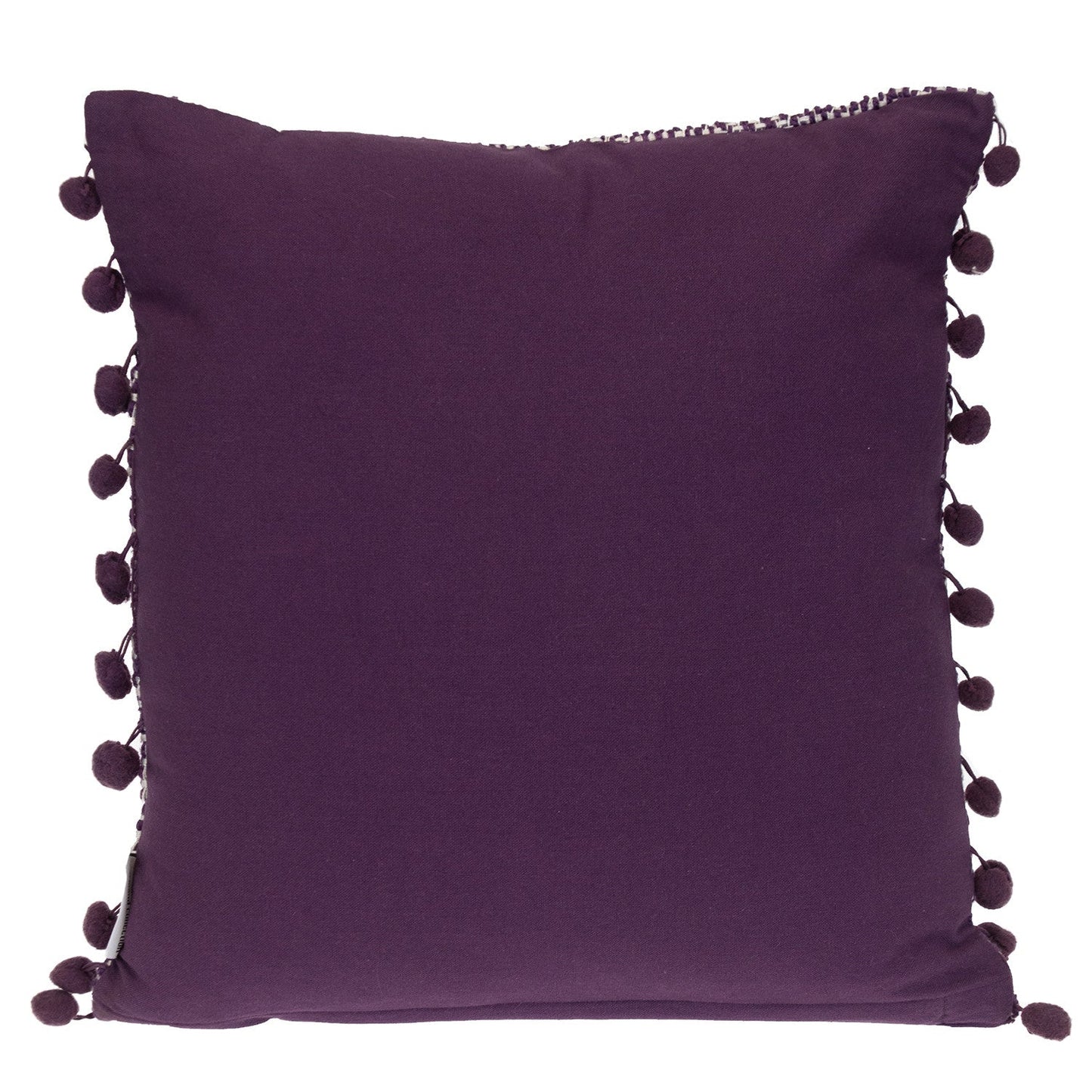 18" Purple and White Weave Cotton Throw Pillow With Pom Poms FurniFindUSA