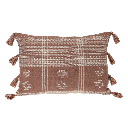 14" X 20" Beige and Brown Southwestern Cotton Throw Pillow With Tassels FurniFindUSA