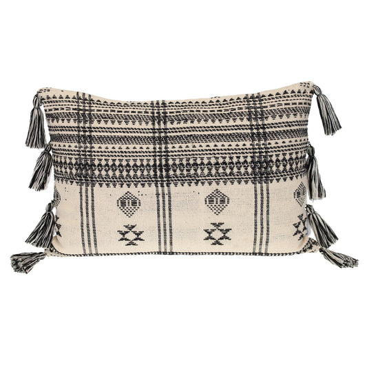14" X 20" Beige and Black Southwestern Cotton Throw Pillow With Tassels FurniFindUSA