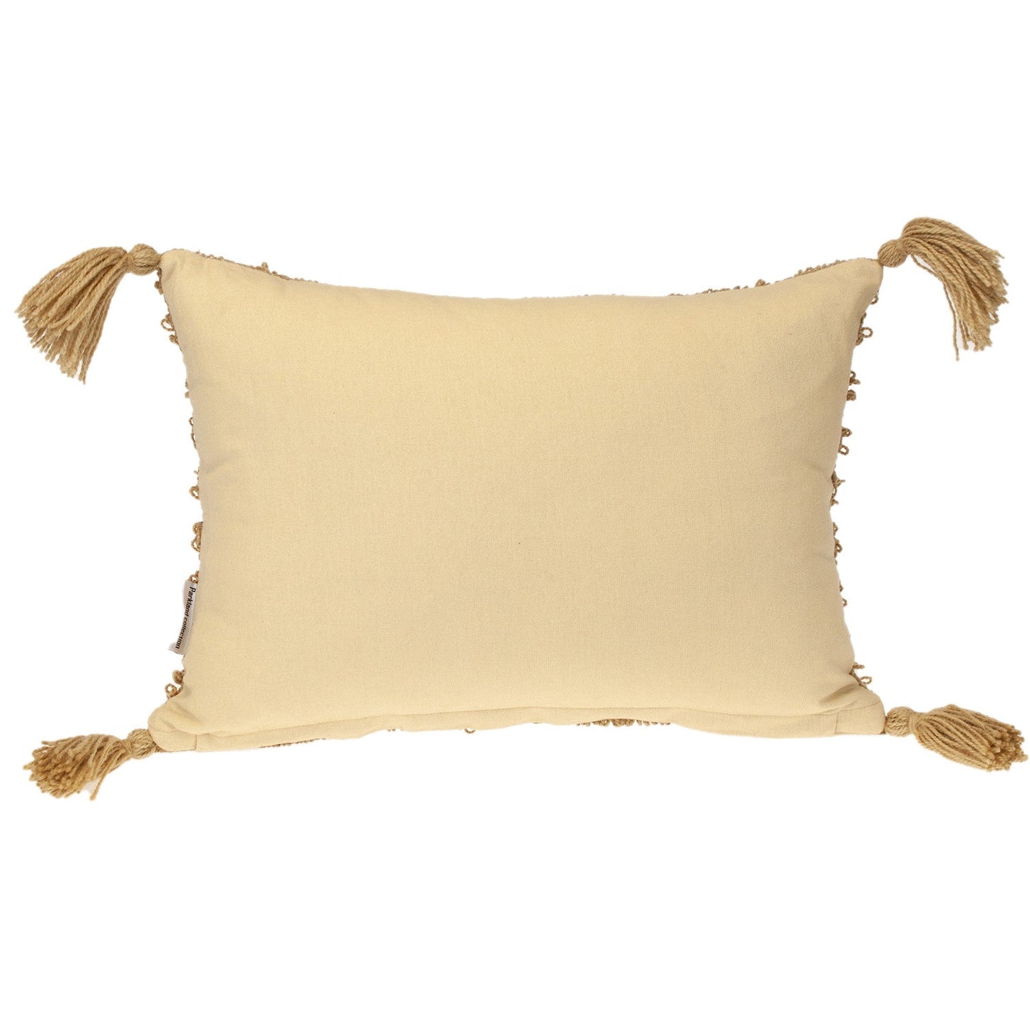 14" X 20" Beige Striped Cotton Throw Pillow With Tassels FurniFindUSA