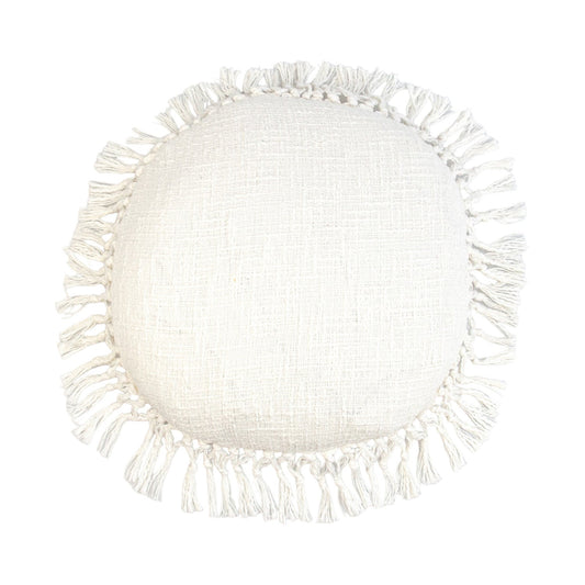 18" X 18" White Round Cotton Throw Pillow With Fringe FurniFindUSA