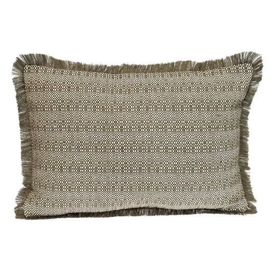 14" X 20" Green and White Striped Cotton Throw Pillow With Fringe FurniFindUSA