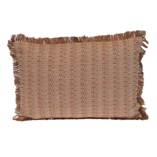 14" X 20" Brown and White Striped Cotton Throw Pillow With Fringe FurniFindUSA