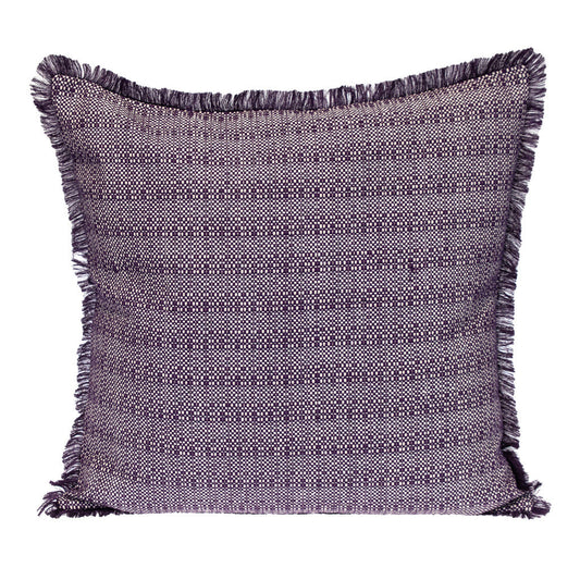24" Purple and White Striped Cotton Throw Pillow With Fringe FurniFindUSA