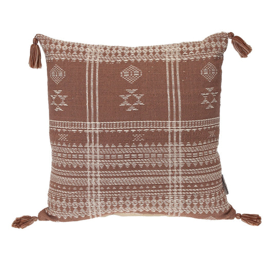 18" Beige and Brown Southwestern Cotton Throw Pillow With Tassels FurniFindUSA