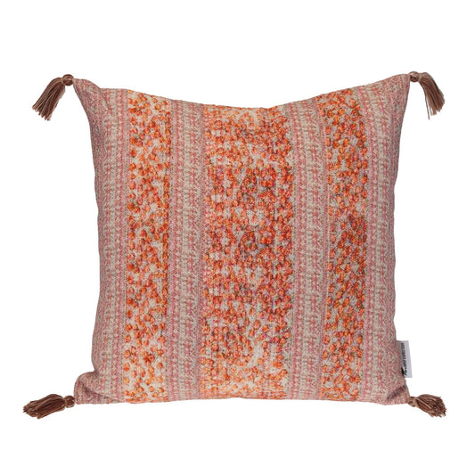 18" Pink and Orange Striped Cotton Throw Pillow With Tassels FurniFindUSA