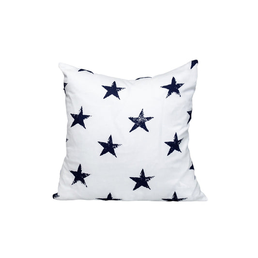 16" White and Blue Star Cotton Throw Pillow FurniFindUSA