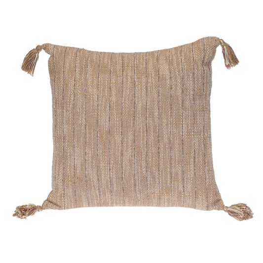 18" Brown and White Striped Cotton Throw Pillow With Tassels FurniFindUSA