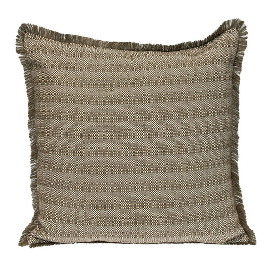 24" Green and White Striped Cotton Throw Pillow With Fringe FurniFindUSA