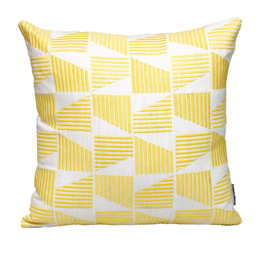 18" Yellow and White Geometric Cotton Throw Pillow With Embroidery FurniFindUSA