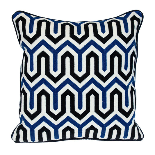 20" X 20" Blue and White Geometric Cotton Zippered Pillow FurniFindUSA