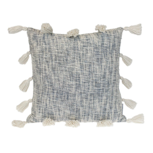 18" Gray and White Striped Cotton Throw Pillow With Tassels FurniFindUSA