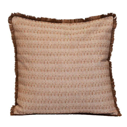 24" Brown and White Striped Cotton Throw Pillow With Fringe FurniFindUSA