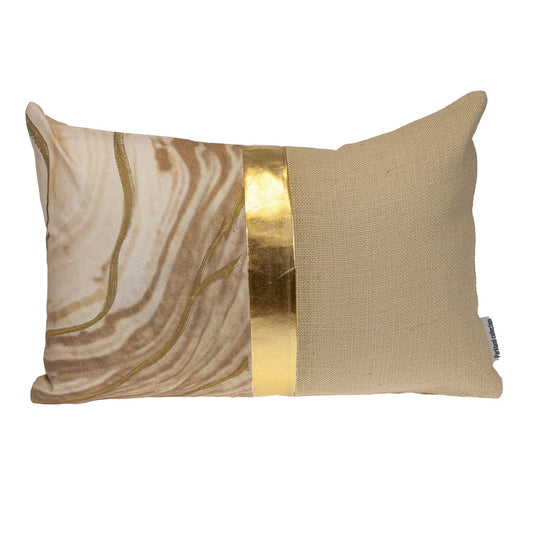 14" X 20" Beige and Gold Striped Cotton Blend Throw Pillow FurniFindUSA
