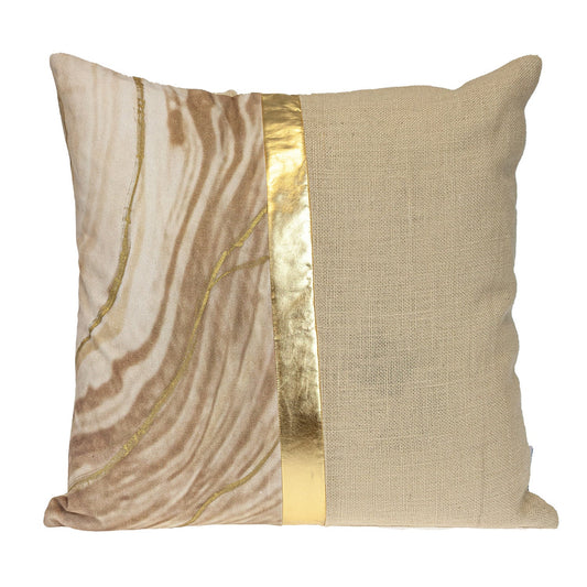 20" Beige and Gold Striped Cotton Blend Throw Pillow FurniFindUSA