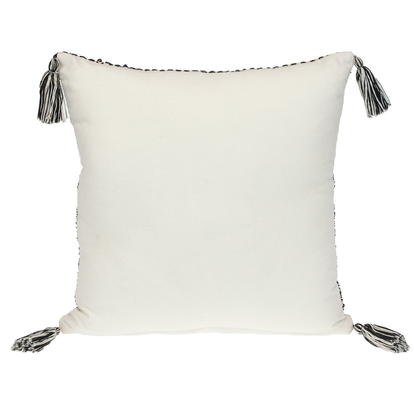 18" Beige and Black Southwestern Cotton Throw Pillow With Tassels FurniFindUSA
