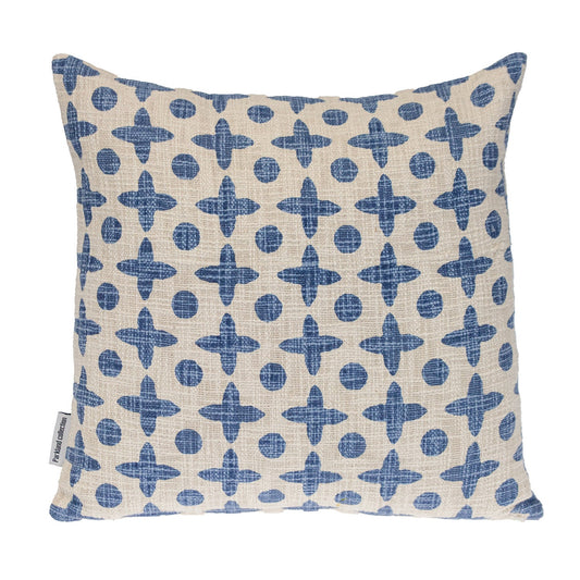 18" Beige and Blue Geometric Cotton Throw Pillow FurniFindUSA