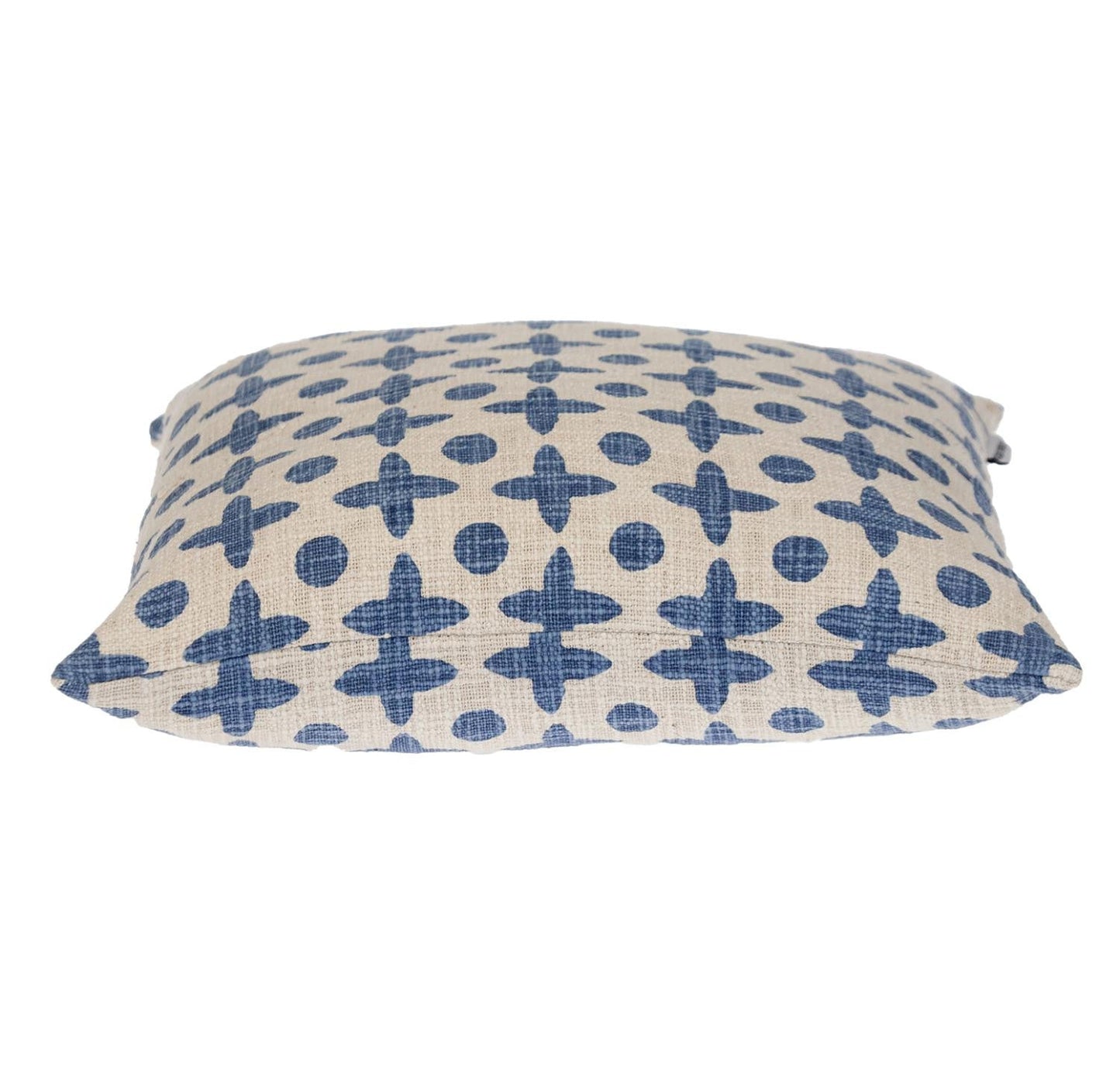18" Beige and Blue Geometric Cotton Throw Pillow FurniFindUSA