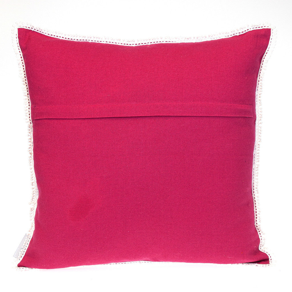 20" Hot Pink Cotton Throw Pillow With Fringe FurniFindUSA