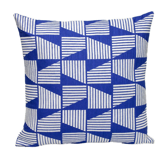 18" Blue and White Geometric Cotton Throw Pillow With Embroidery FurniFindUSA