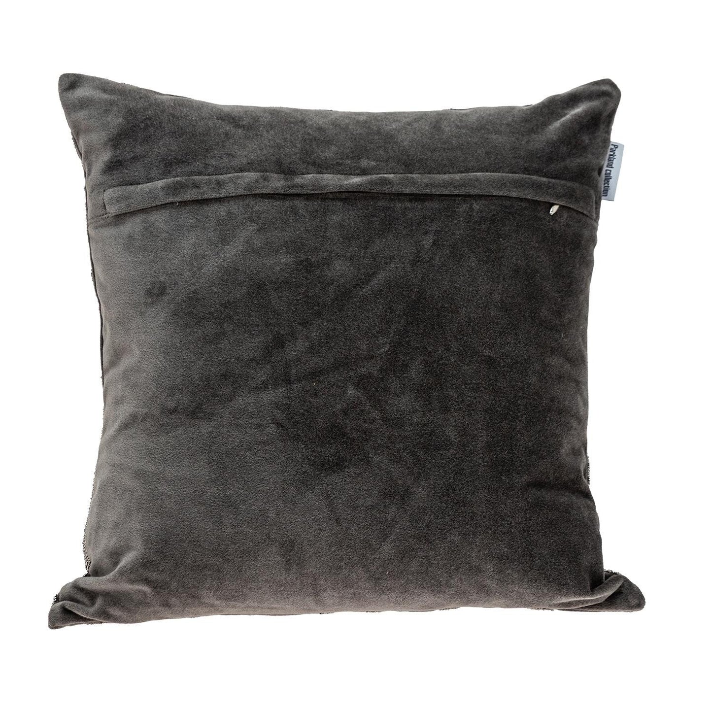 18" Gray and Silver Damask Velvet Throw Pillow With Beads FurniFindUSA