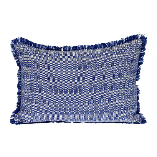 14" X 20" Blue and White Striped Cotton Throw Pillow With Fringe FurniFindUSA