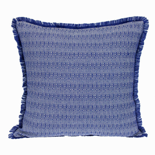 24" Blue and White Striped Cotton Throw Pillow With Fringe FurniFindUSA