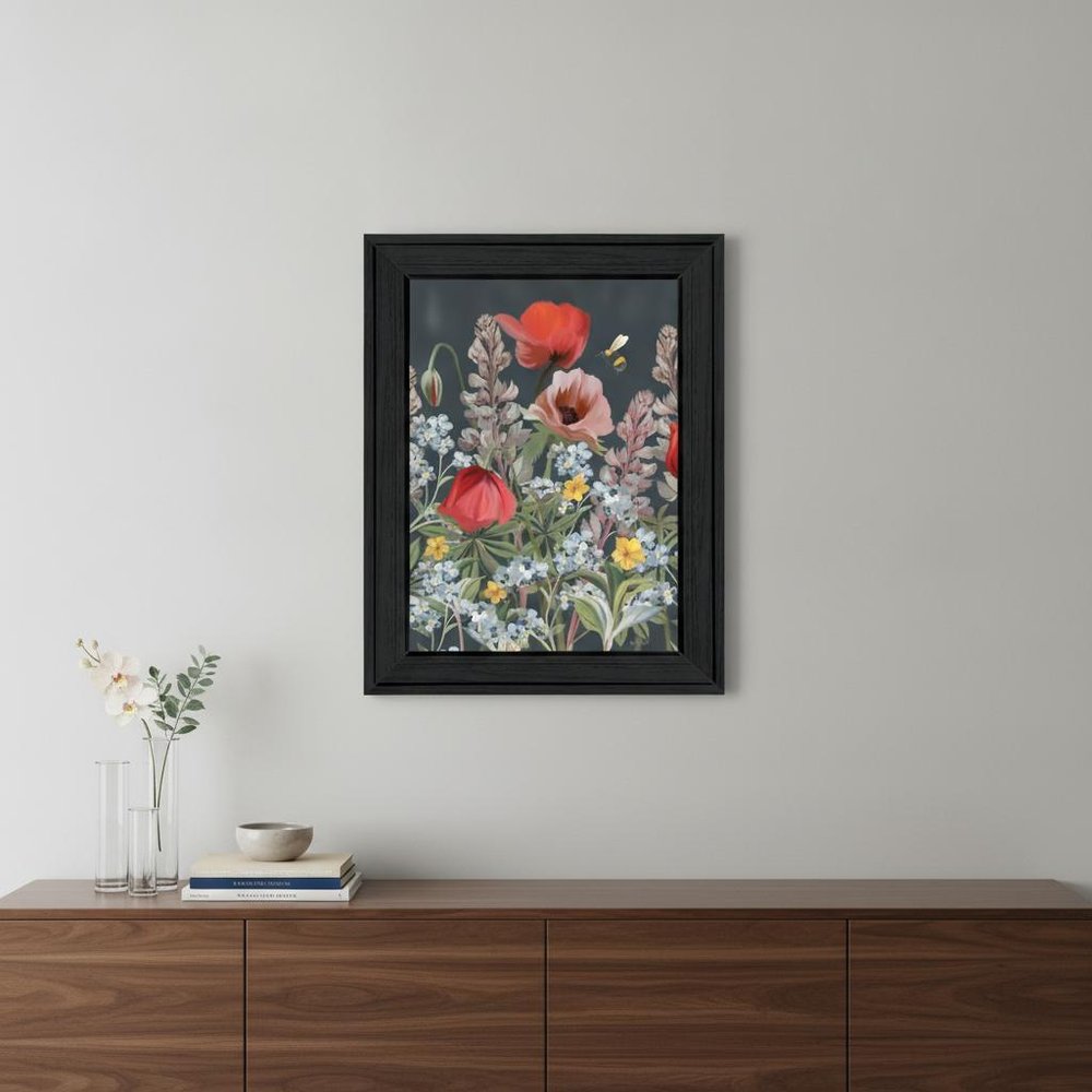 Summer Garden Buzz Black Framed Print Wall Art HomeRoots
