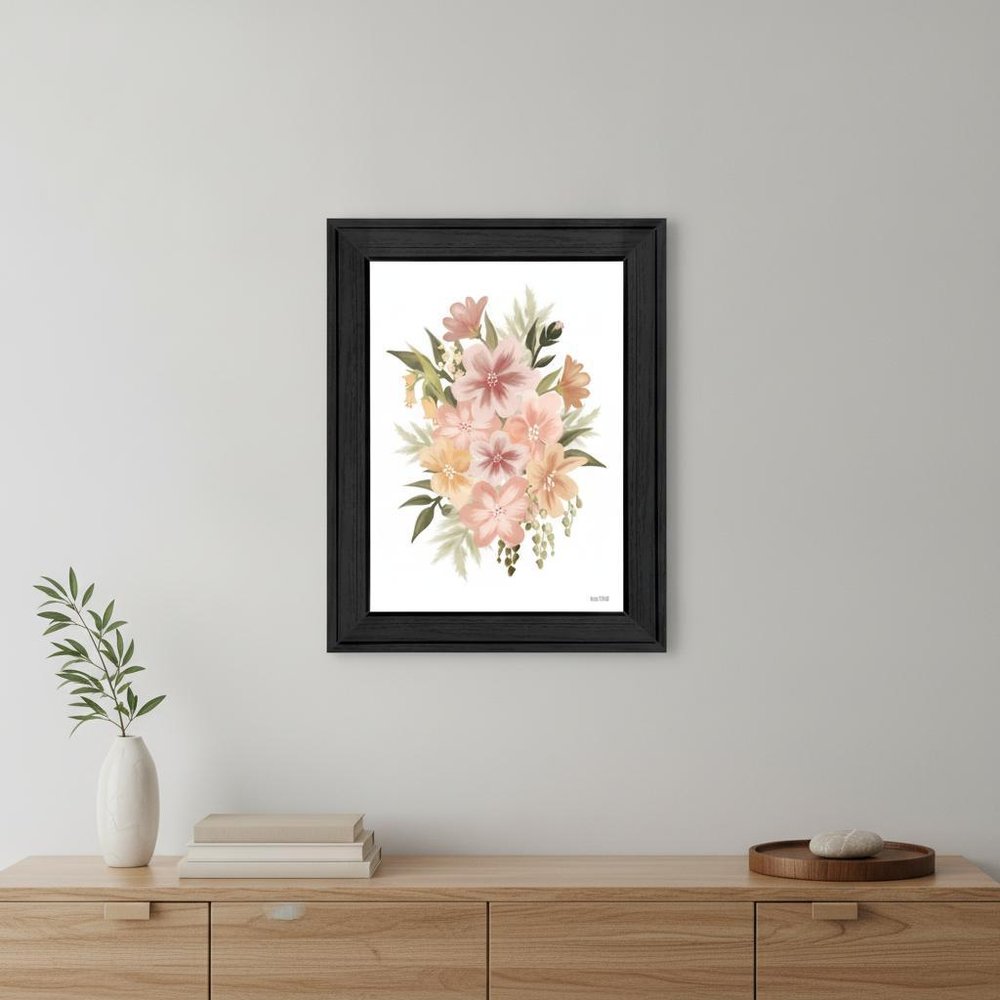 Peachy Petals Black Framed Print Wall Art HomeRoots