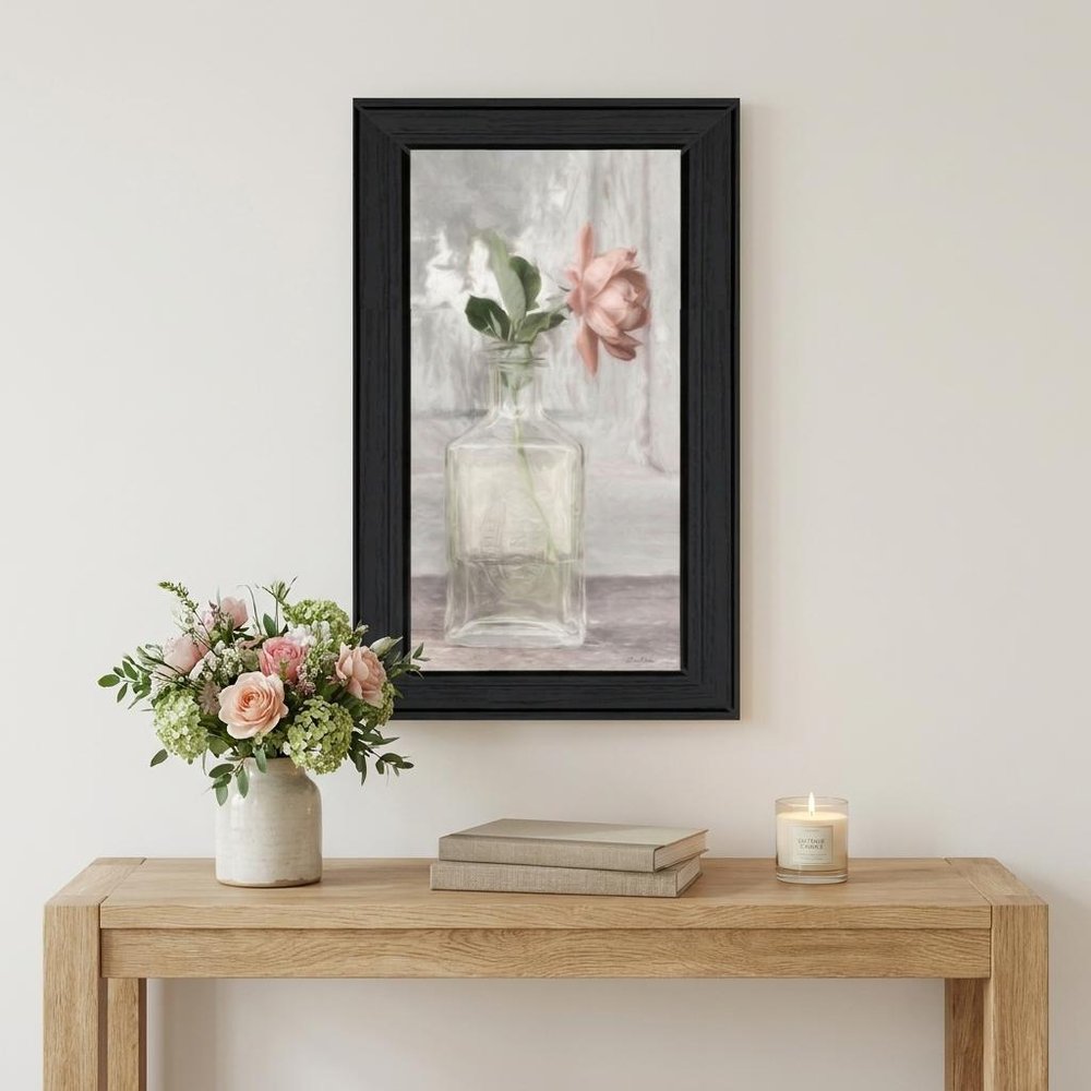 Cottage Peach Rose Black Framed Wall Art HomeRoots