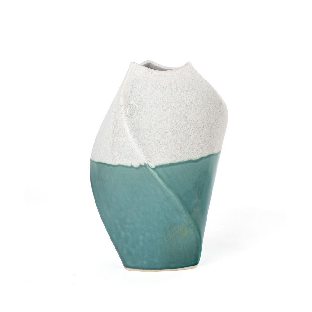 12" Green and Ivory Ombre Wavy Ceramic Table Vase HomeRoots