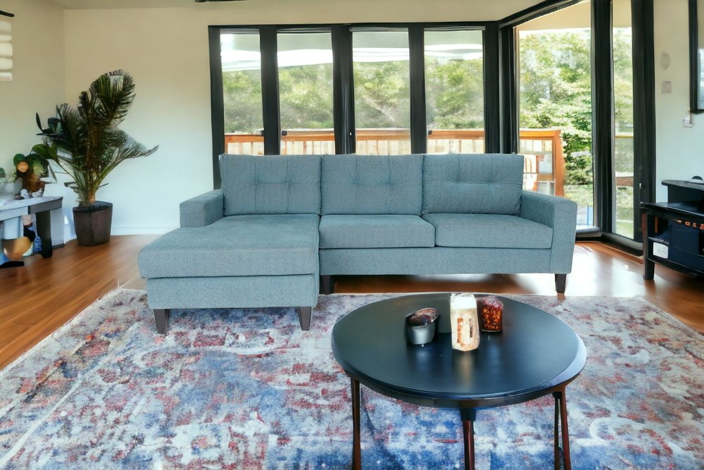 Blue Polyester Blend Stationary L Shaped Two Piece Corner Sectional HomeRoots