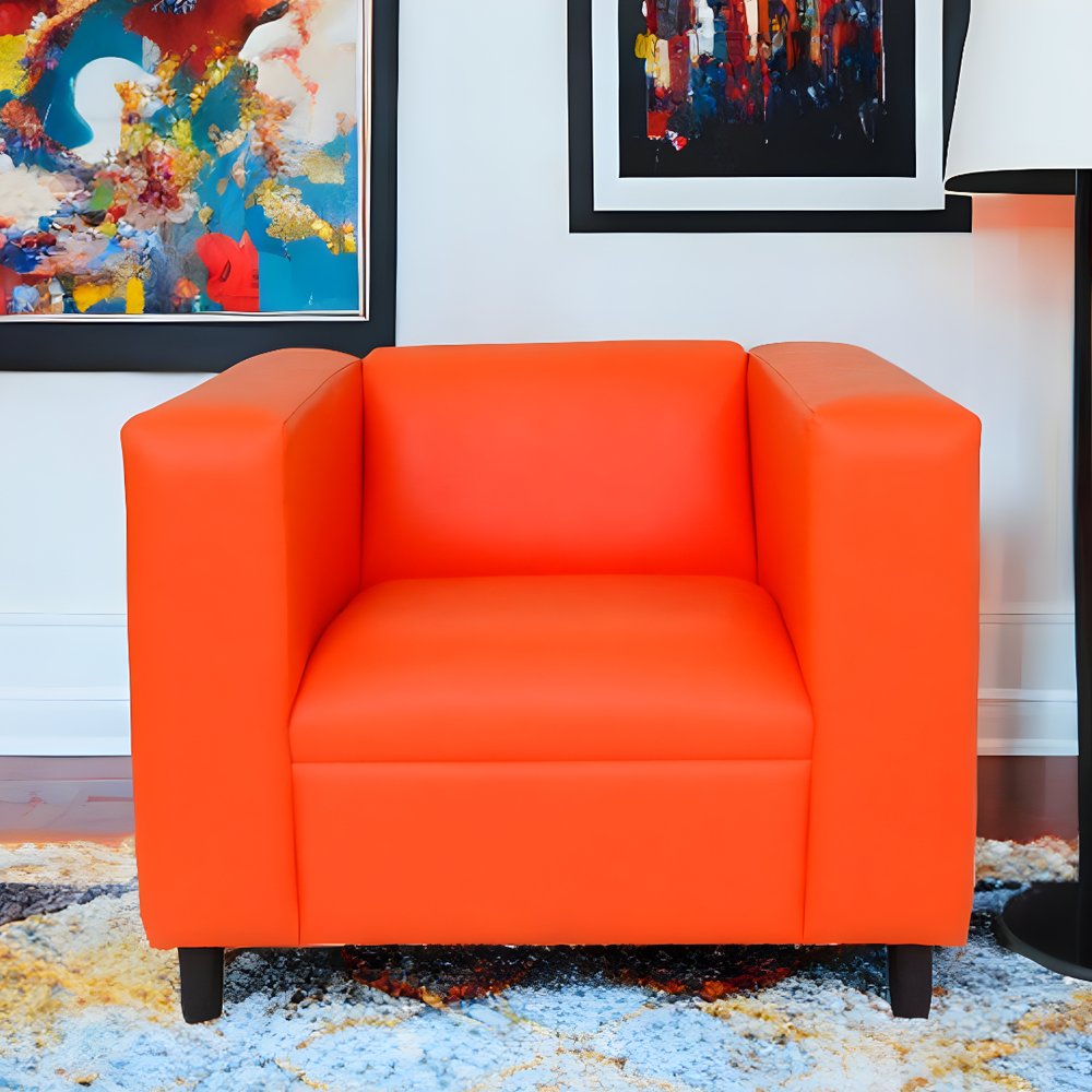 36" Orange and Black Faux Leather Club Chair HomeRoots