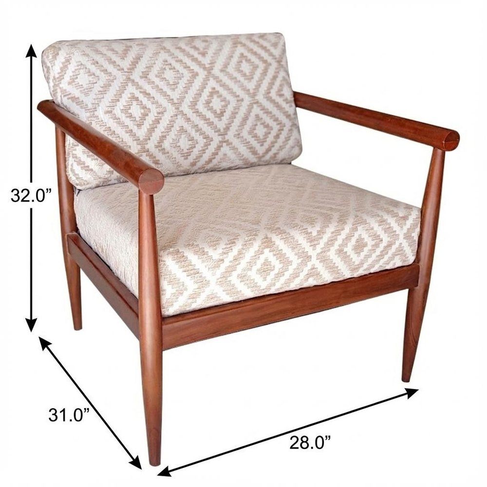 28" Beige and Brown Solid Wood Geometric Arm Chair HomeRoots