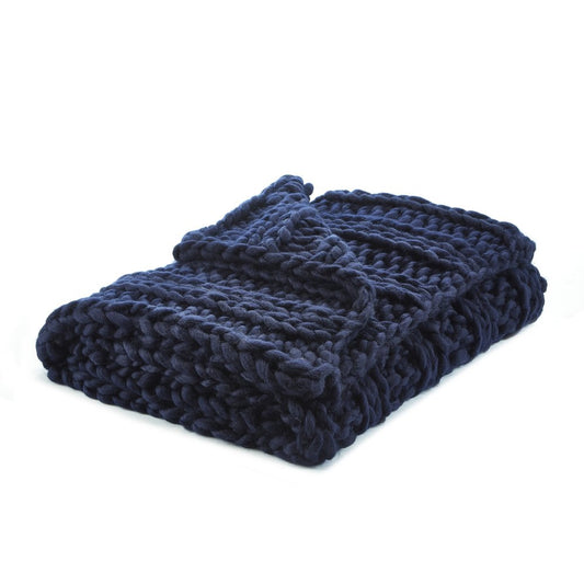 70" X 50" Navy Blue Knitted Polyester Throw Blanket HomeRoots