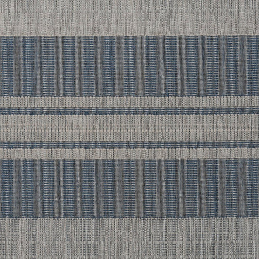 2' X 3' Blue and Gray Striped Stain Resistant Indoor Outdoor Area Rug