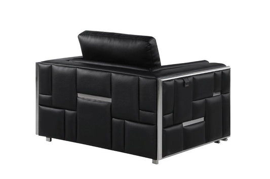 47" Black And Silver Top Grain Leather Club Chair HomeRoots